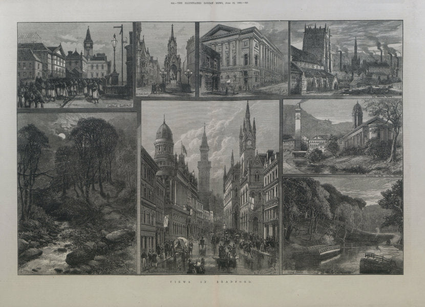 Bradford views Saltaire Institute Titus Salt St George's Hall Market Street 1882